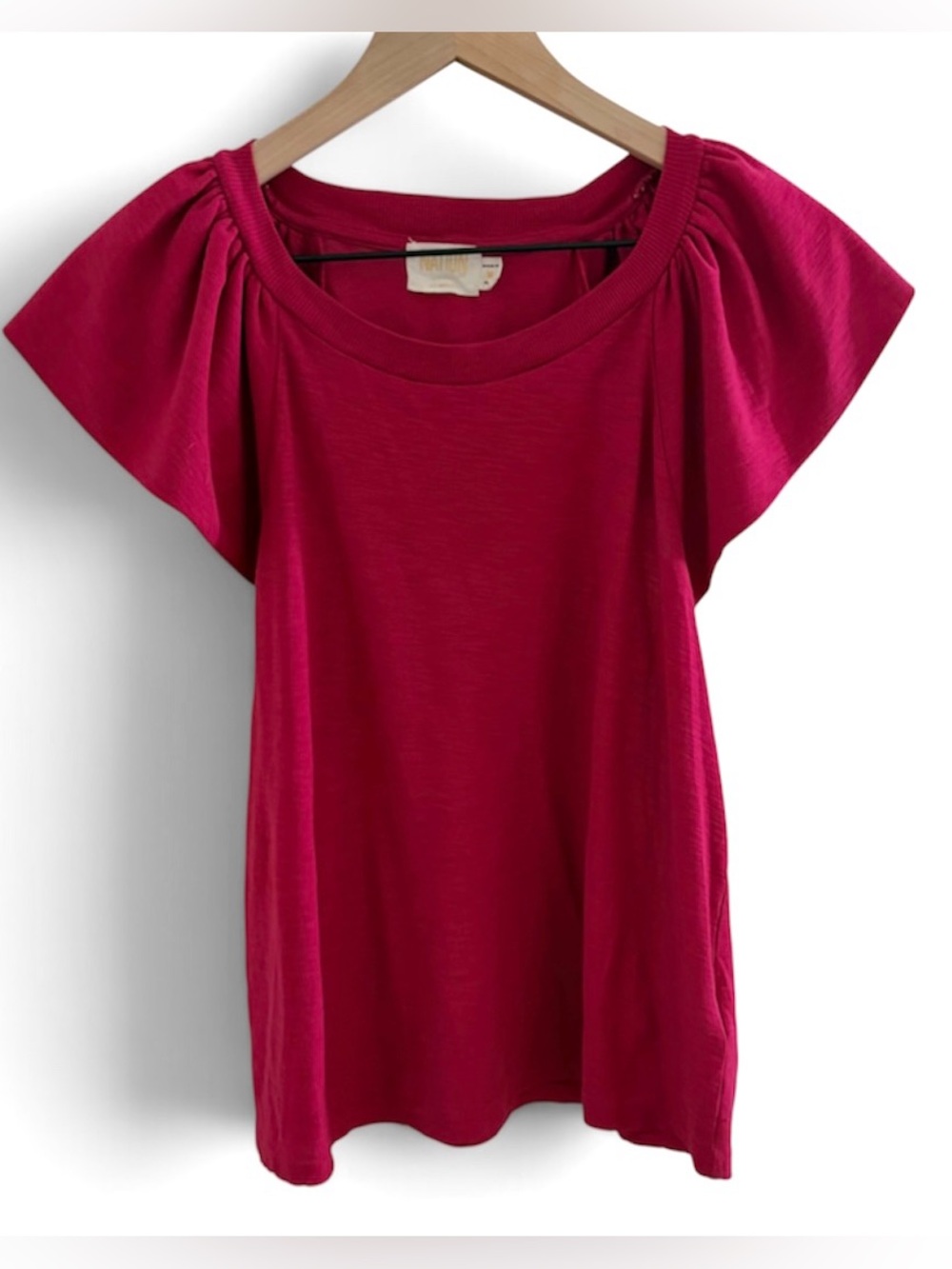 Nation LTD Pima Cotton Flutter‑Sleeve Top Berry Pink Size Medium